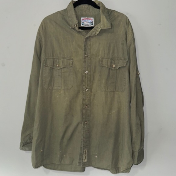 Men's Olive Green Button Up Shirt - Picture 1 of 4